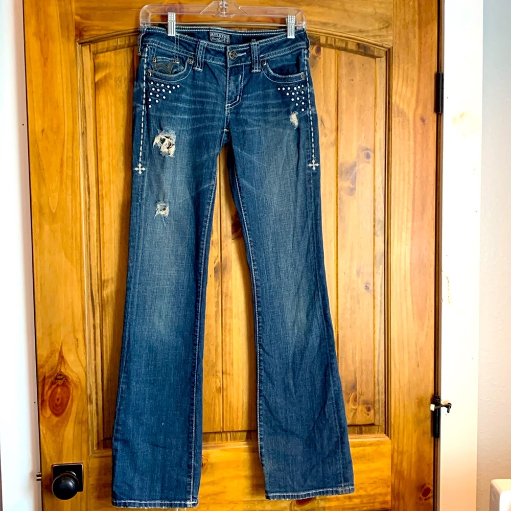 Affliction Blue Boot Cut Distressed Jeans